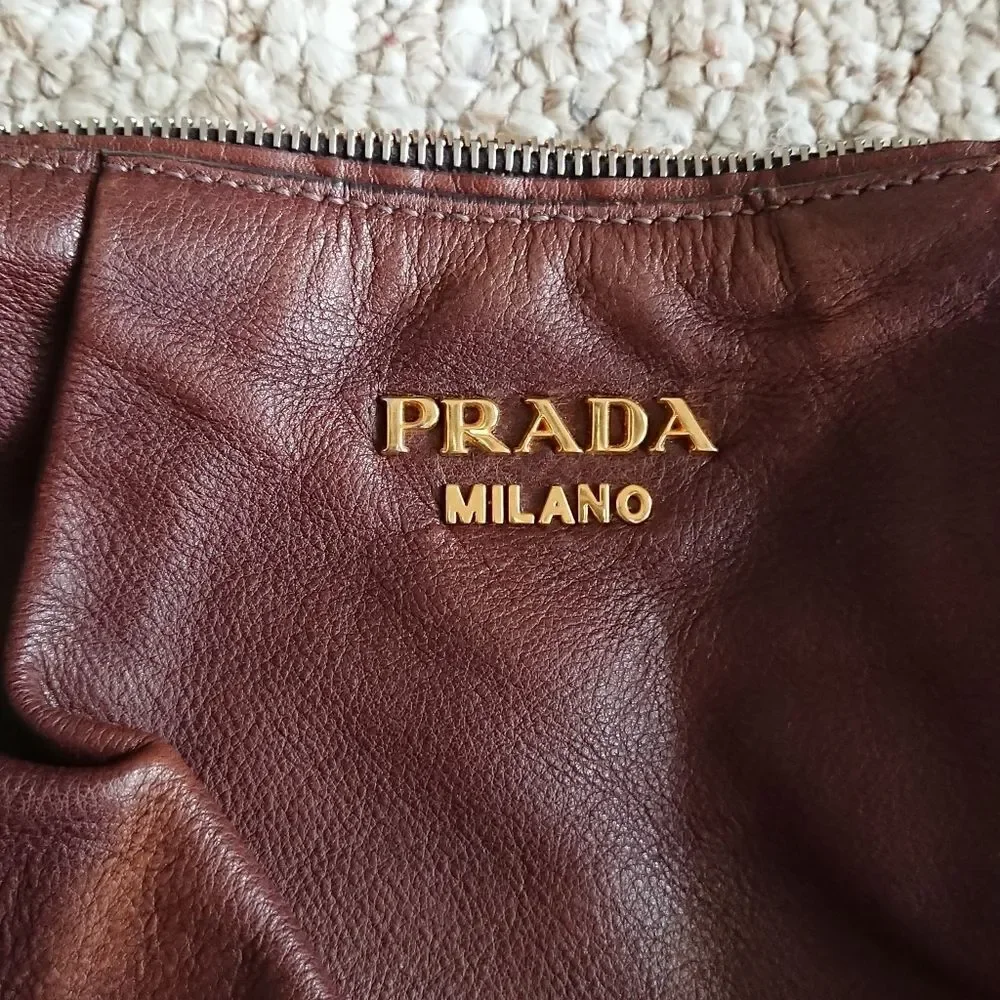 PRADA coffee brown calfskin Hobo Bag